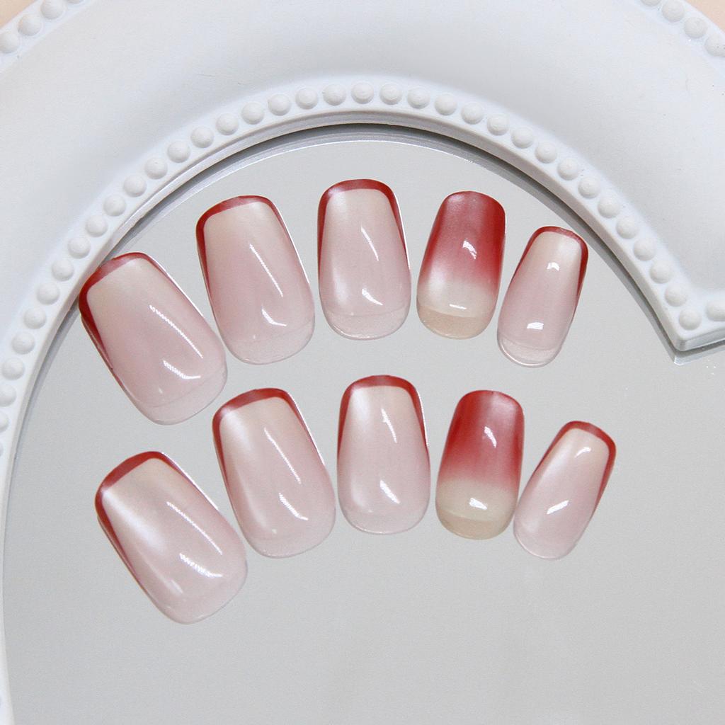 Unghii roșii franțuzești ochi de pisică cu gradient, la modă, detașabile, purtabile, 30 de bucăți
