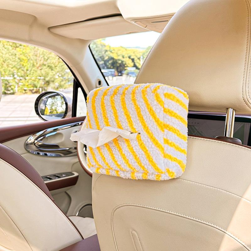 Car tissue box, high-end striped hanging paper box, plush car tissue hanging bag, tissue bag, tissue bag