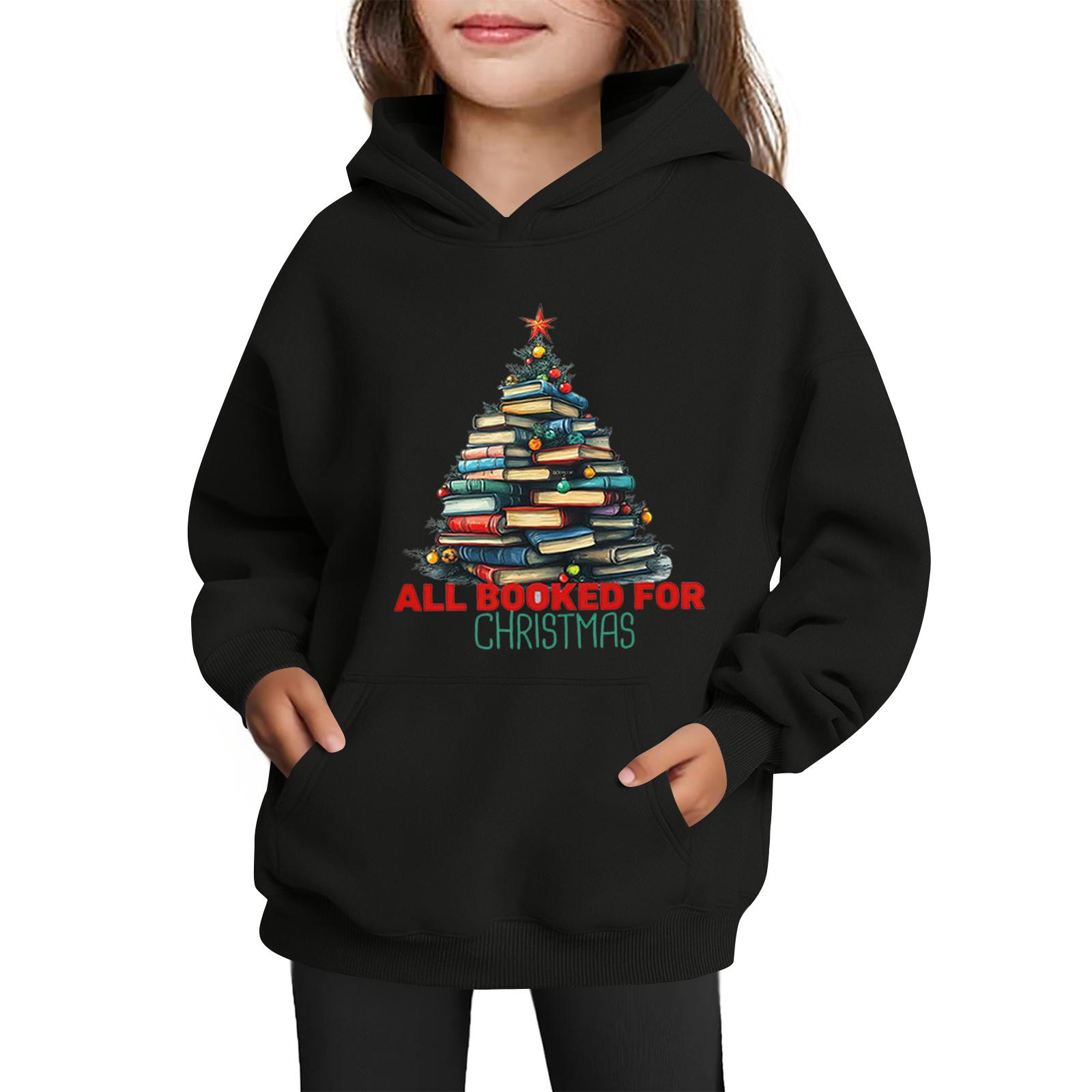 

Толстовки для девочек-подростков Худи с длинным рукавом на шнурке Пуловер Милое принтованное Худи оверсайз Рождество 110