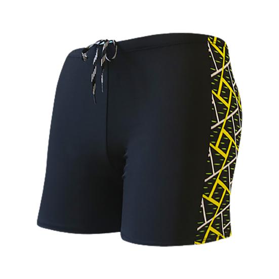 Inner Drawstring Mid-rise Swimming Trunks with Lining Streamlined Design Elastic Waistband Men Shark Print Stitching Swim Shorts Beachwear