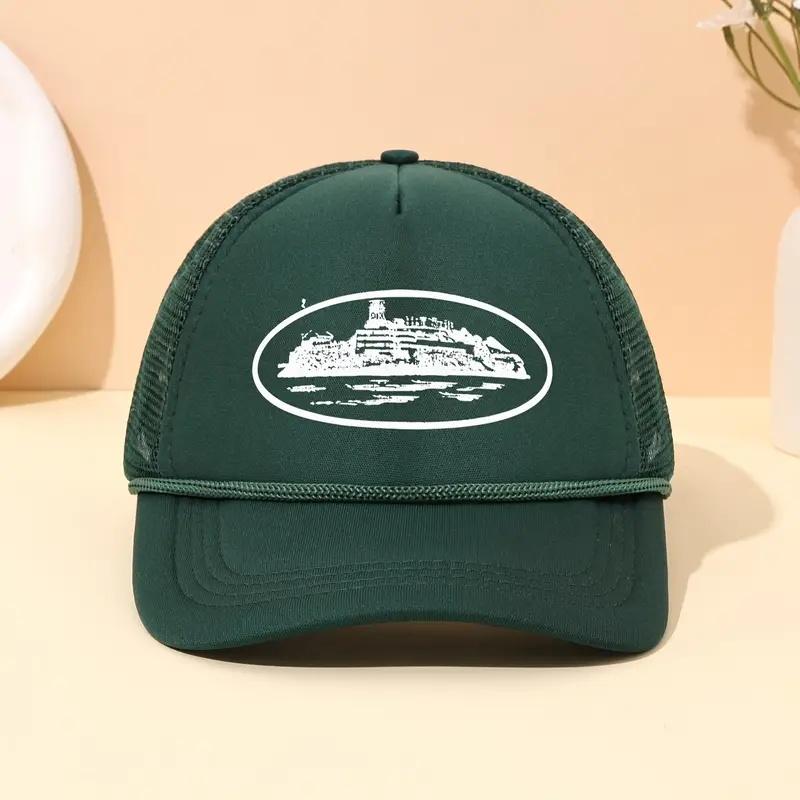 

A trendy city scenery mesh dad hat | Adjustable breathable baseball cap | Unisex sun hat | Outdoor activities/daily wear/party a зелёный