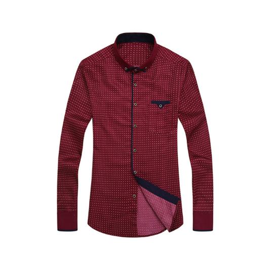 

Рубашка для деловых мужчин больших размеров с отложным воротником и длинным рукавом, облегающий топ XL вино красного