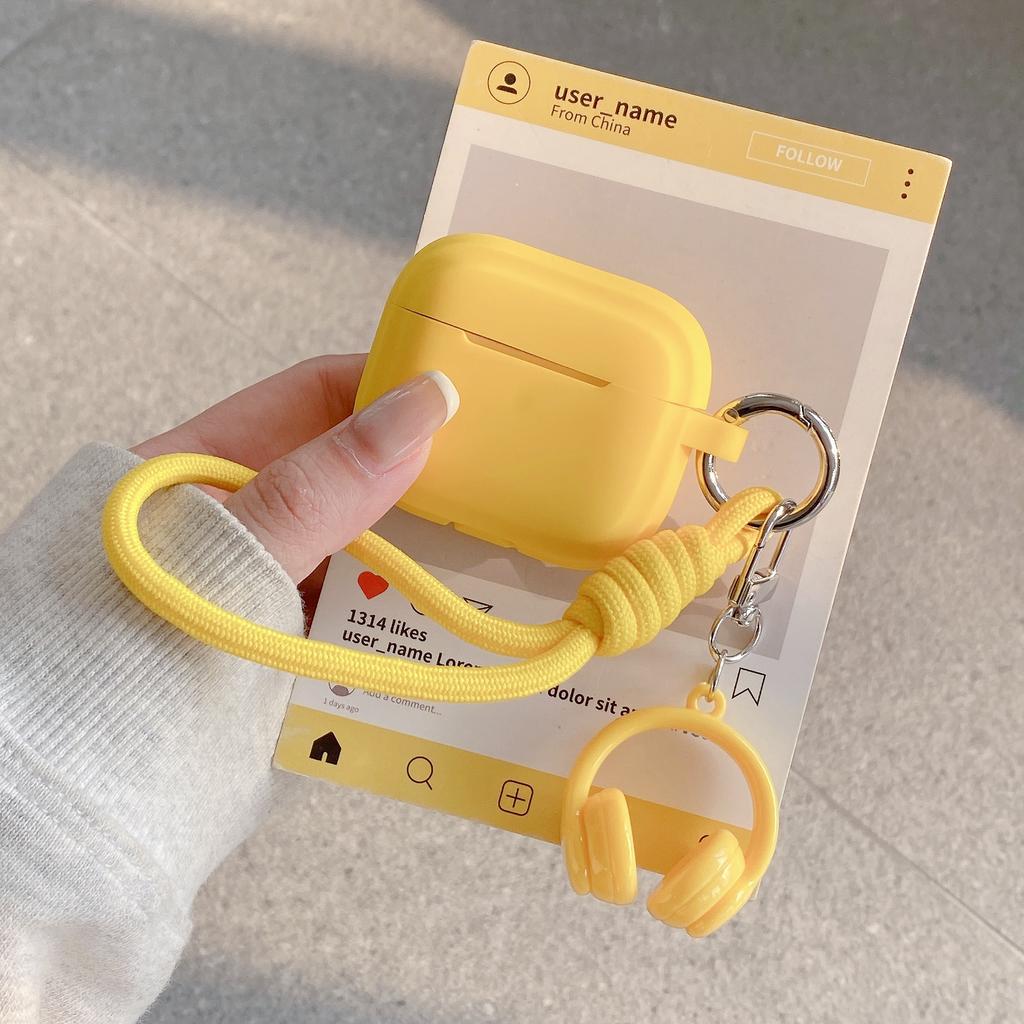 Solid Color Soft Case for Apple Airpods 1 2 3 4 Pro 2 3 Wireless Earphone Cover Wrist Strap Cute Headphone Pendant Charging Box