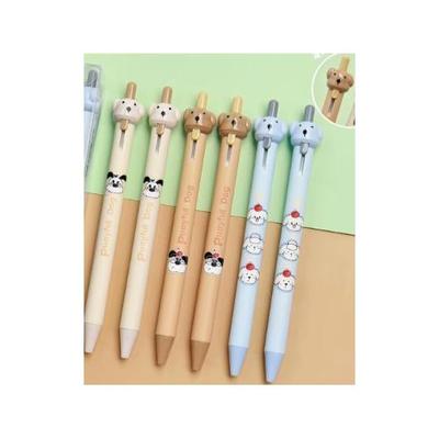 Set mit 6 süßen Tier-Hunde-Kugelschreibern, Schwarze Tinte, 0,5 mm, Ausziehbar, Gel-Tinte, Sanftes Schreiben, Ideal für Tagebücher, Notizbücher, Bürobedarf,