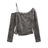 American Retro Y2K Print Off-shoulder Long Sleeve Women's T-shirt