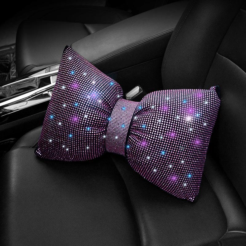 1Pcs Diamond  Bowknot Car Neck Pillow  Auto Headrest Seat Support Waist Pillows Car Accessories For Women