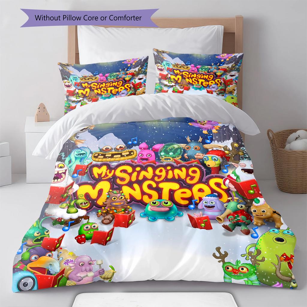 My Singing Monsters Pattern Bedding,Quilt Set Quilt Cover Pillowcase Home Birthday Gift (1 * Duvet Cover + 2 * Pillowcase, Without Core)