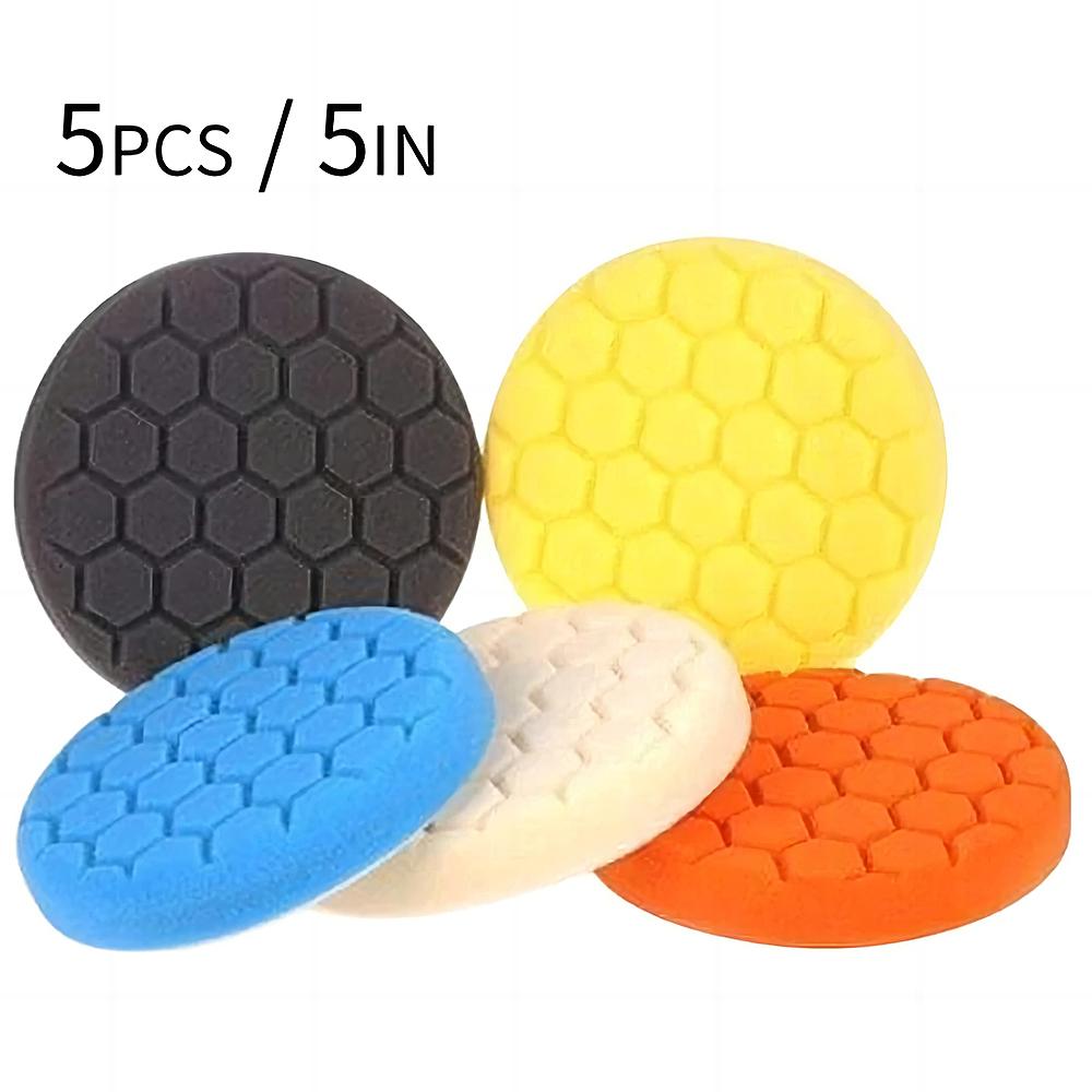 5PCS auto detailing pads polishing wheel for drill buffing kit 3/5/6/7 inch self adhesive polishing pad car wax applicator discs