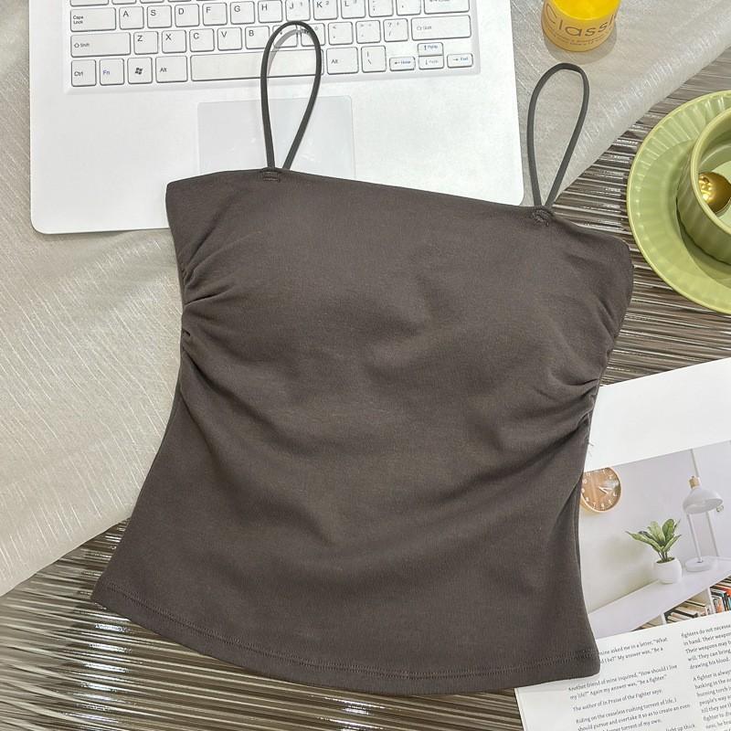 Sling vest women's belt fixed chest pad outer wear underwear comfortable elastic pleated thin waist repair sports bra tube top