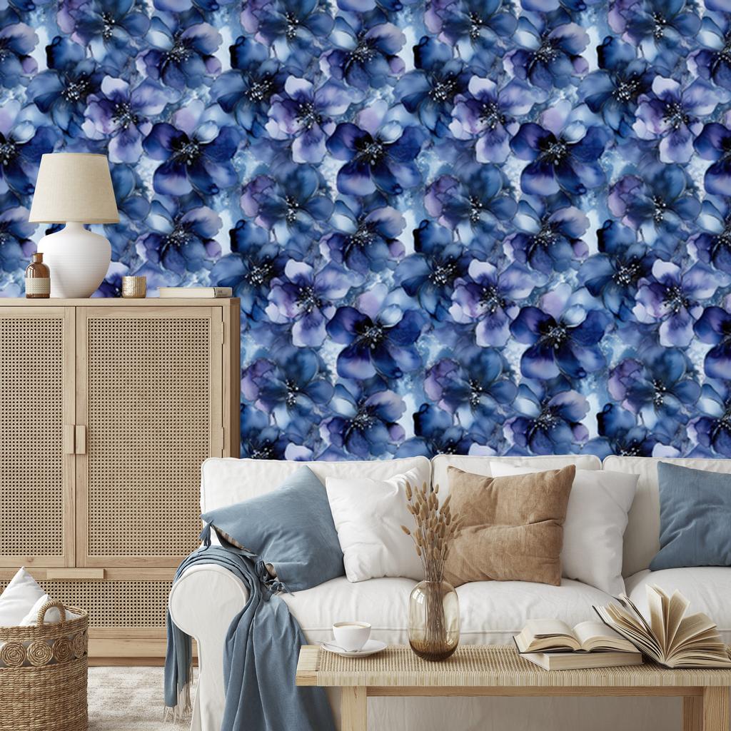 Blue and Navy Blue Wallpaper Ink, Soft Forms 50x1000