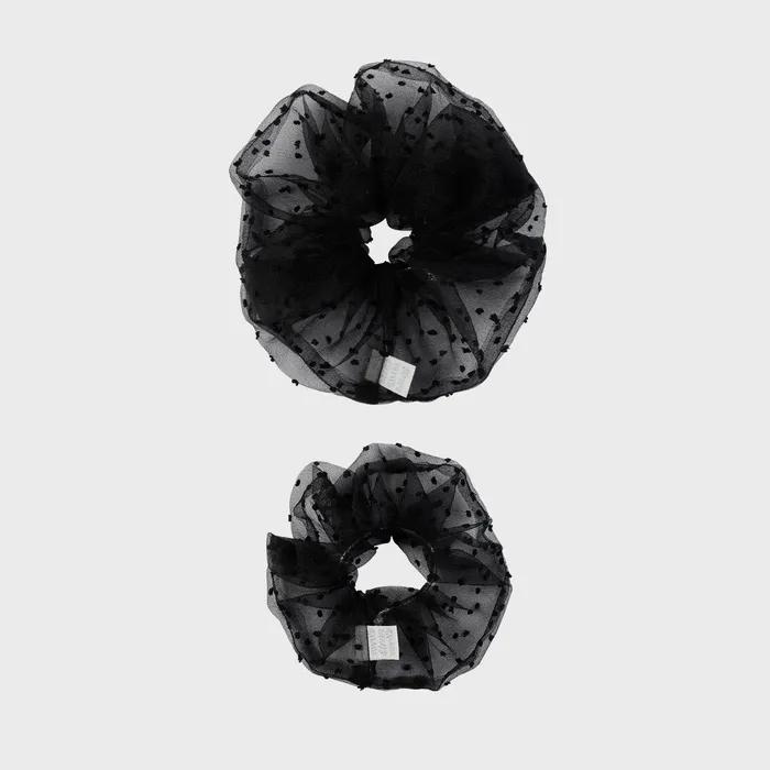 BUBBLE ORGANZA SCRUNCHIE SET (BLACK/2PCS)