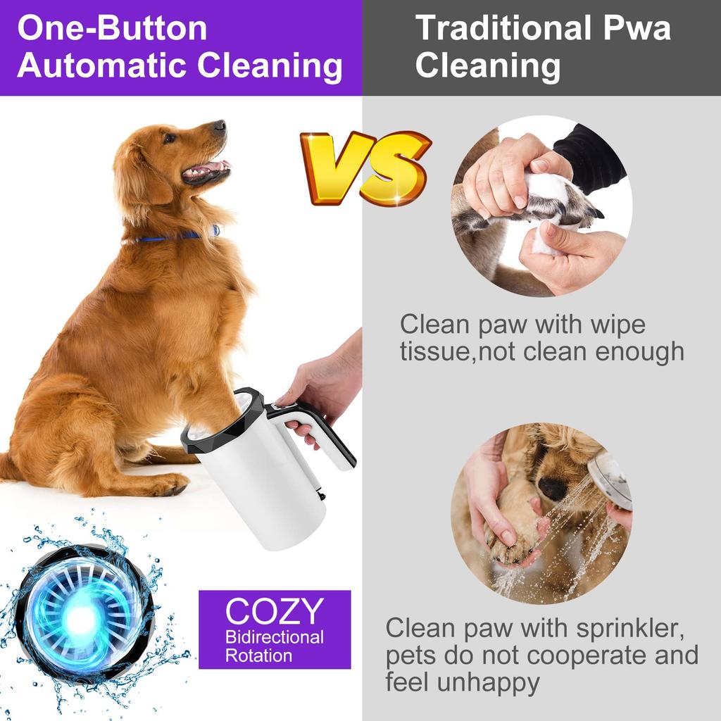 PWEZON Automatic Dog Paw USB Charging Dog Paw Washer Cup with Soft Silicone High for Large Dogs and Cats Cleaner, Brush, 2-in-1 7.4V Power,