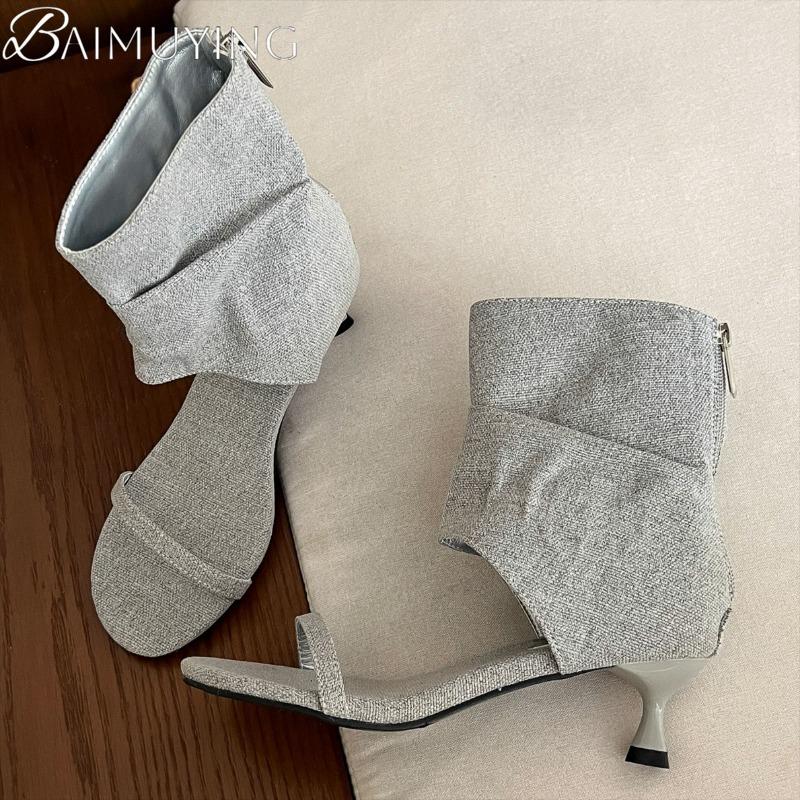 Heeled Sandals Women Summer Boots Kitten High Heels Shoes Designer 2025 New Brand Cowboy Ankle Open Toe Casual Party Pumps Cool