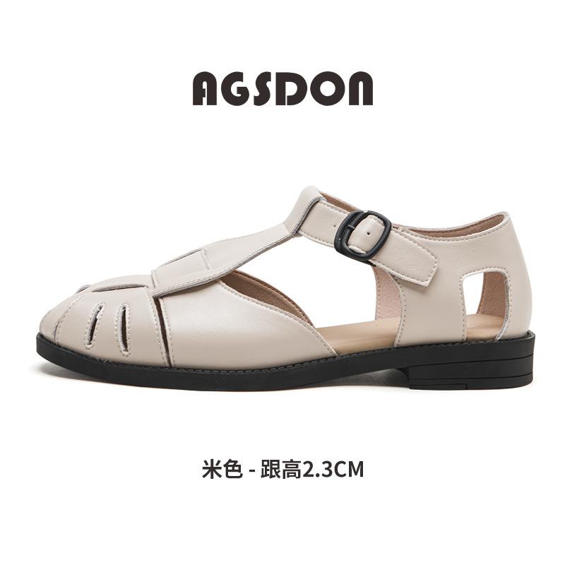 Augustine Roman Sandals Women's 2025 New Summer Baotou Flat-soled Soft-soled Beach Shoes Woven Pig Cage Shoes