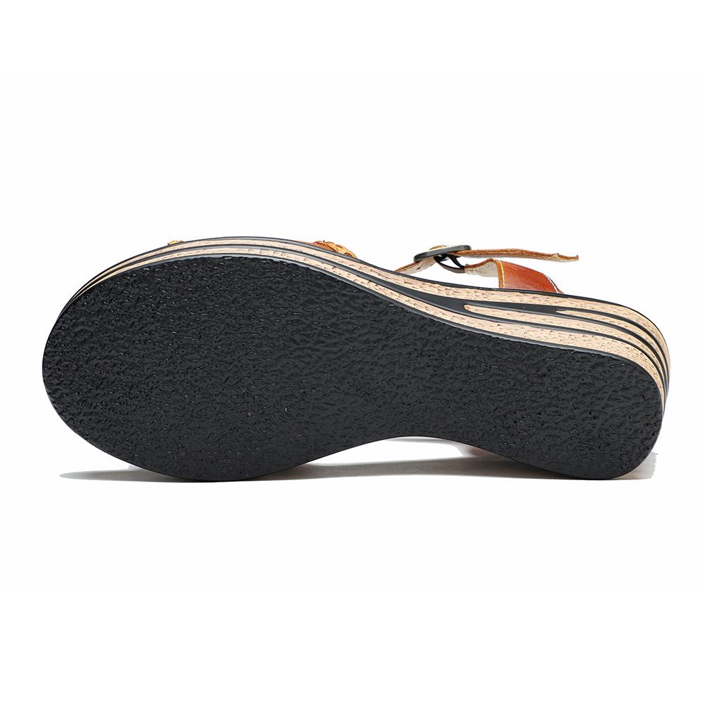 Johnature Pantofi de damă în stil etnic, cu flori de epocă, confortabile, sandale din piele naturală