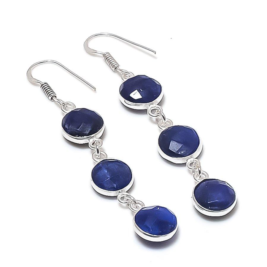 

Natural Sapphire(Simulated) Gemstone 925 Sterling Silver Earring 2.60 a9l57