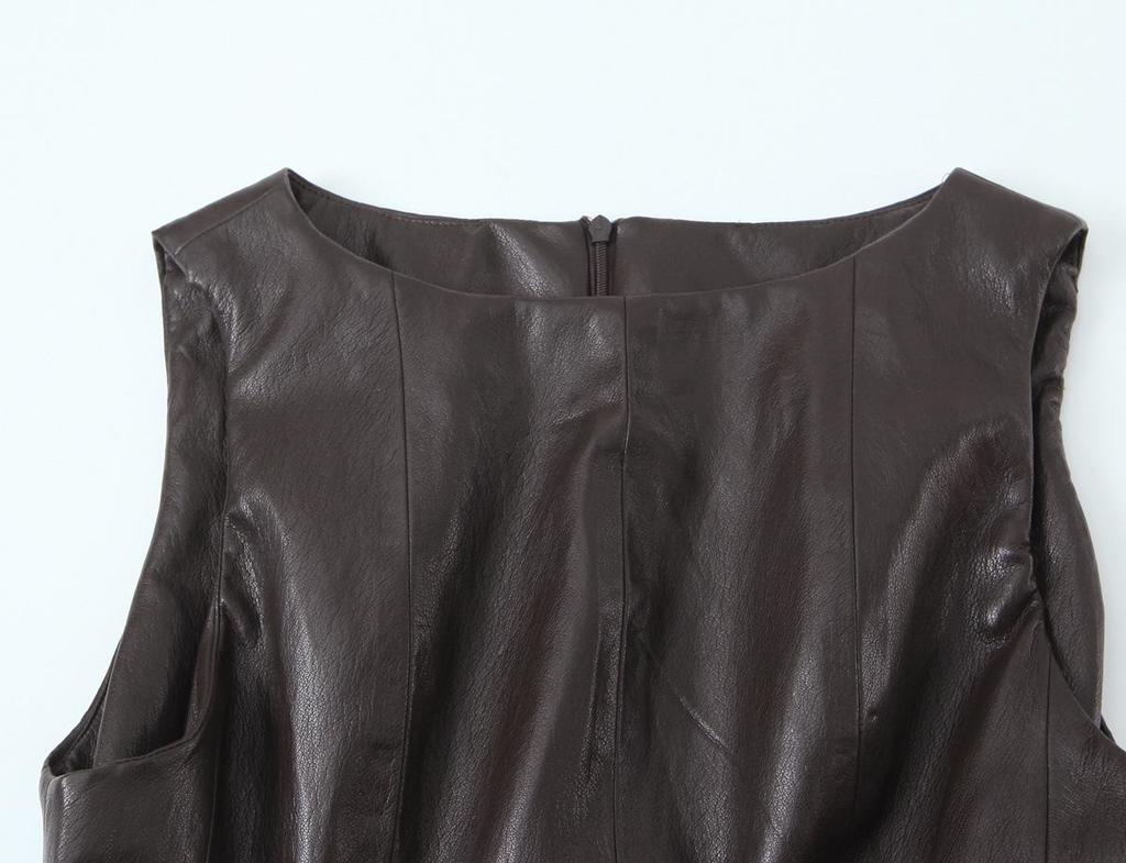2026 Spring Leather Effect Belted Top & High-Waisted Slim Midi Skirt Set