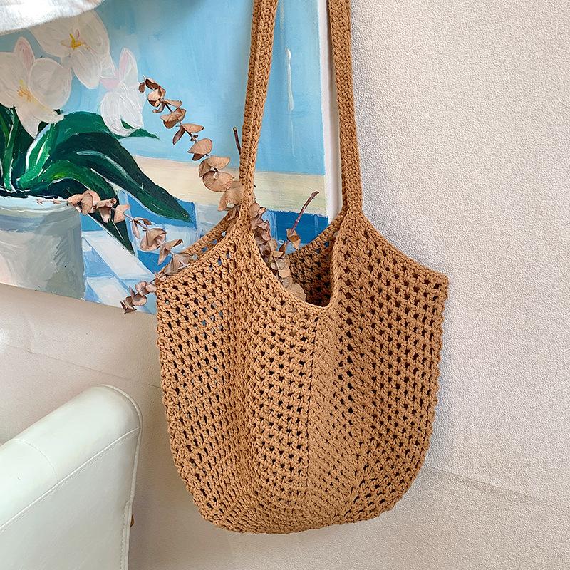 

Casual large-capacity woven bag New hollow straw bag Lazy shoulder bag Vacation beach bag Women s bag коричневый