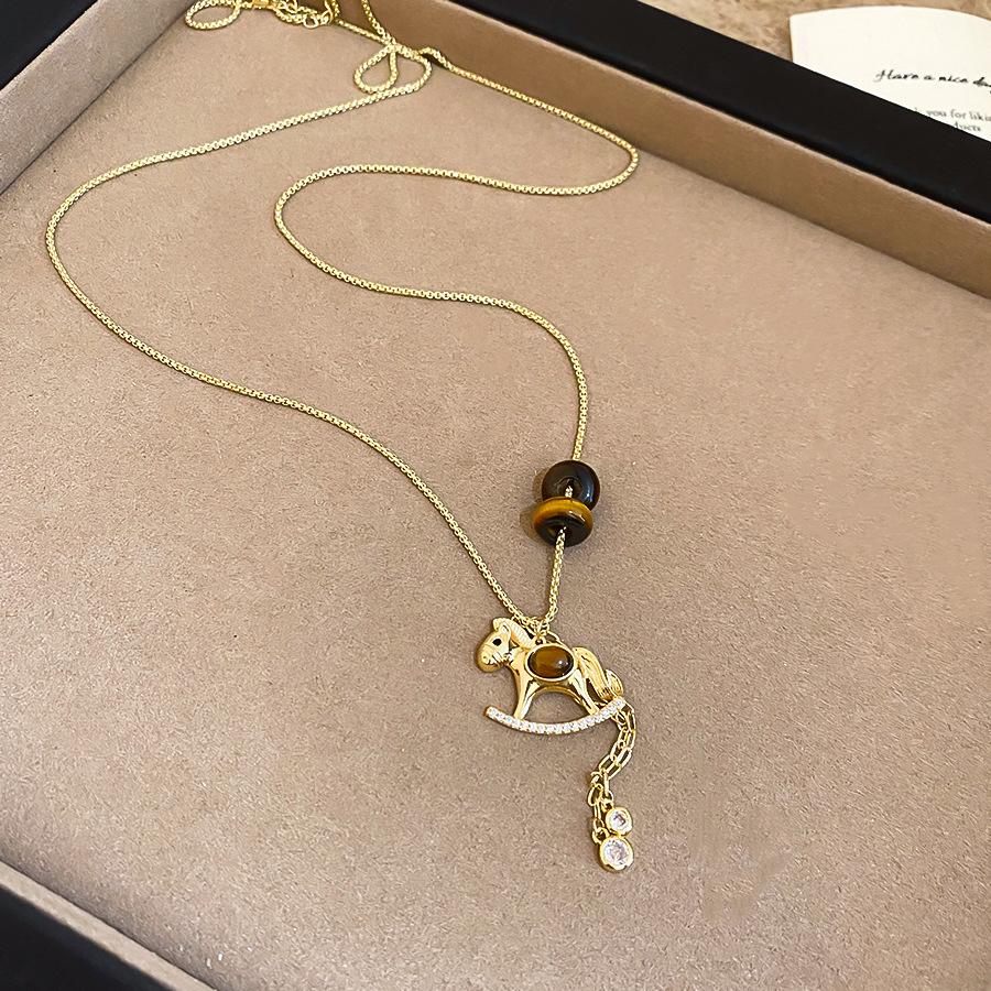 French simple zircon natal year pony pendant necklace accessories women's sweater chain necklace