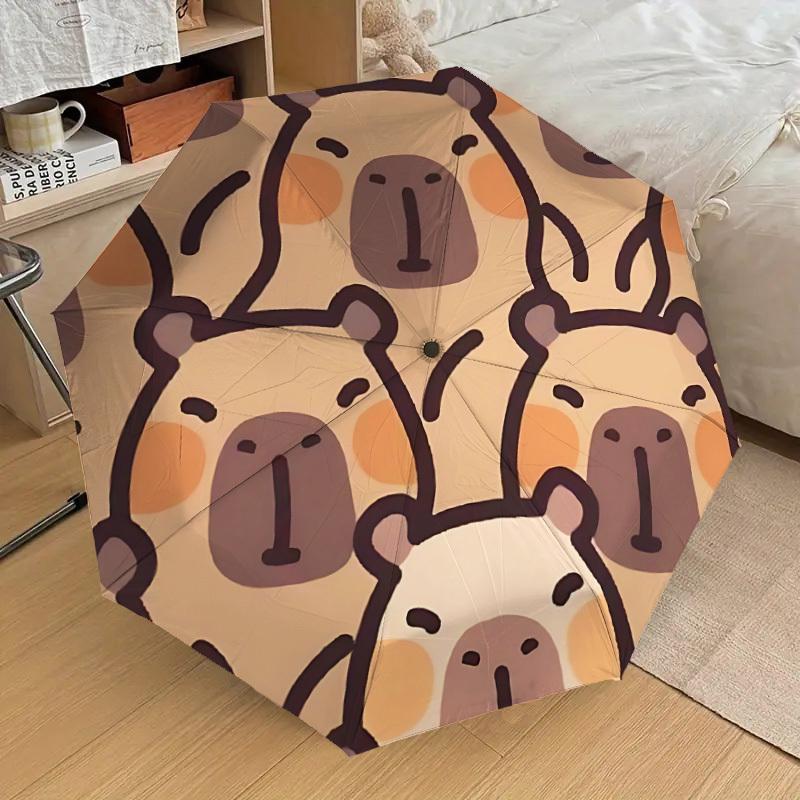 

1pc Cute Capybara Pattern Fashionable Automatic Opening/Closing Folding Umbrella with 8 Iron Bones, Plastic Handle yy251015030