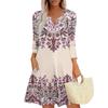 Women's Summer Dress Loose V Neck Three-quarter Sleeve Sundress With Pockets Dress