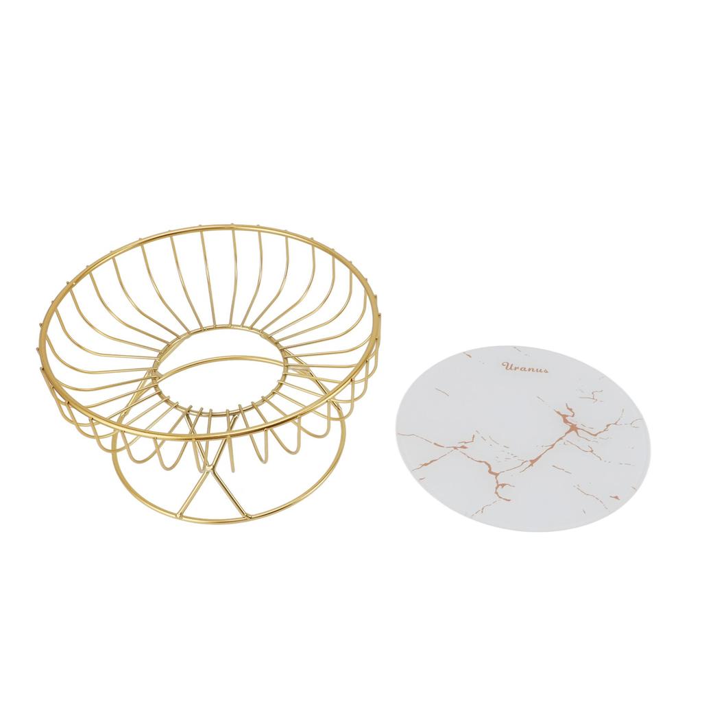 Round Fruit Basket Large Capacity Hollow Metal Fruit Bowl Stand for Dessert Snacks Bread L Black