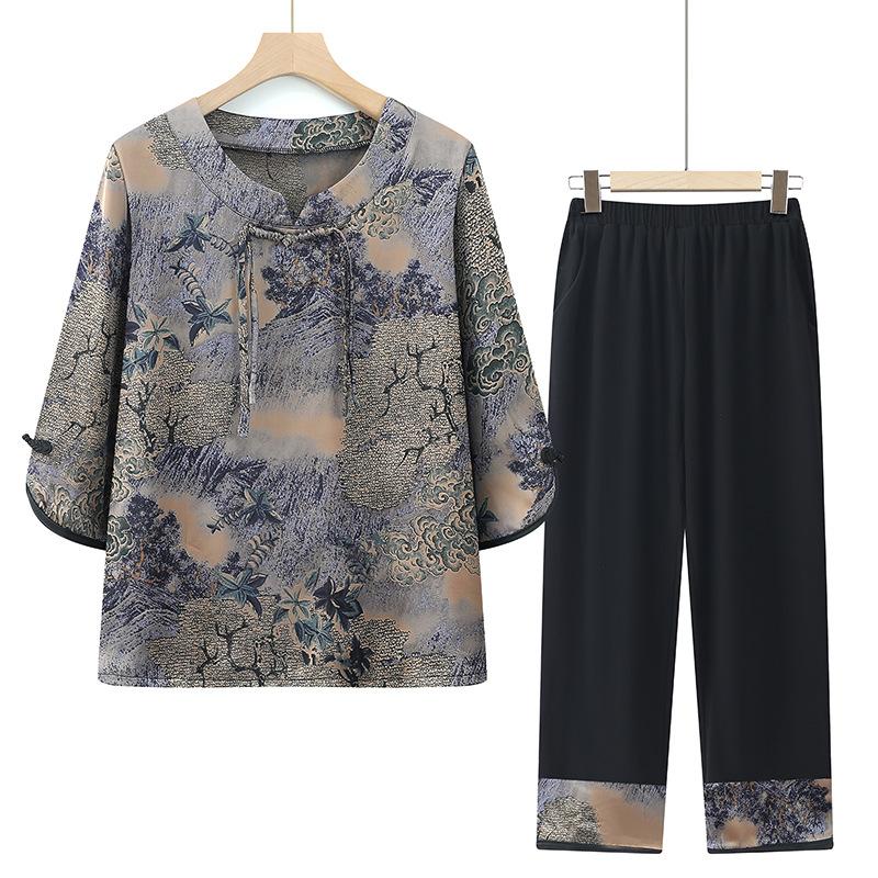 Elderly summer women's clothing summer short-sleeved suit elderly clothes thin new style