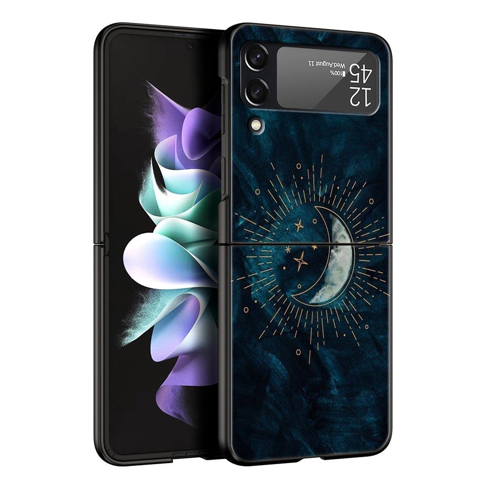 Planet and starry sky art Phone Case For Samsung Galaxy Z Flip3 Flip4 Flip5 PC Shell For Z Flip 3 4 5 Black Hard Folding Cover
