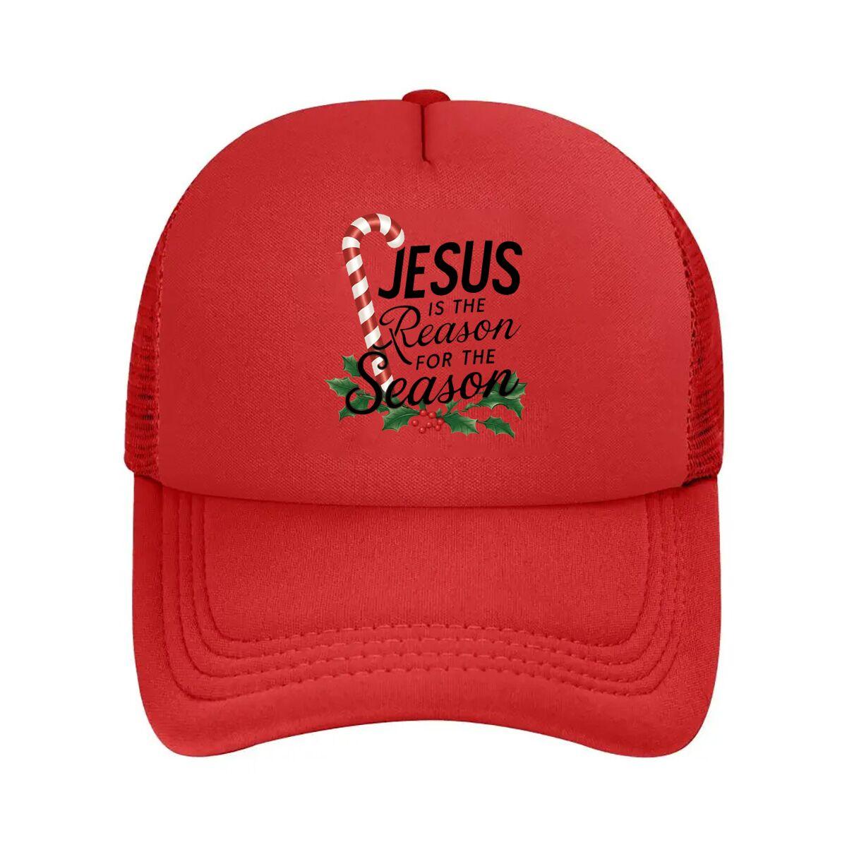 Christmas Holly Berry Red White Striped Candy Cane  Mesh Baseball Cap Hip Hop Adjustable