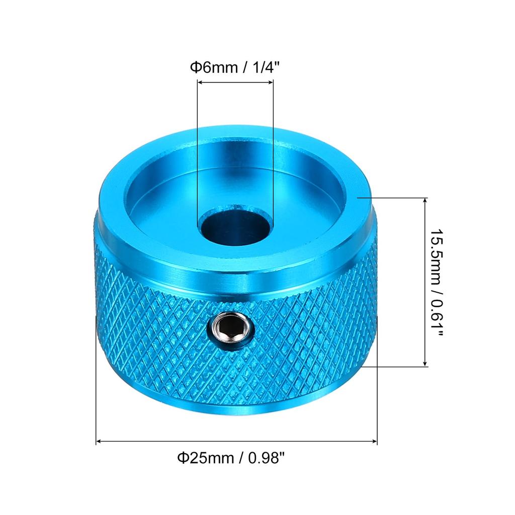 Uxcell Aluminum Potentiometer Universal Volume Tone Control Knob for Guitar and Diamond Blue 6-Piece Knob, 1/4" (6mm) Bass, 5/8"