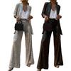 Women Pant Coat Shiny Sequin Formal Commute Style Solid Color Cardigan Long Seeve