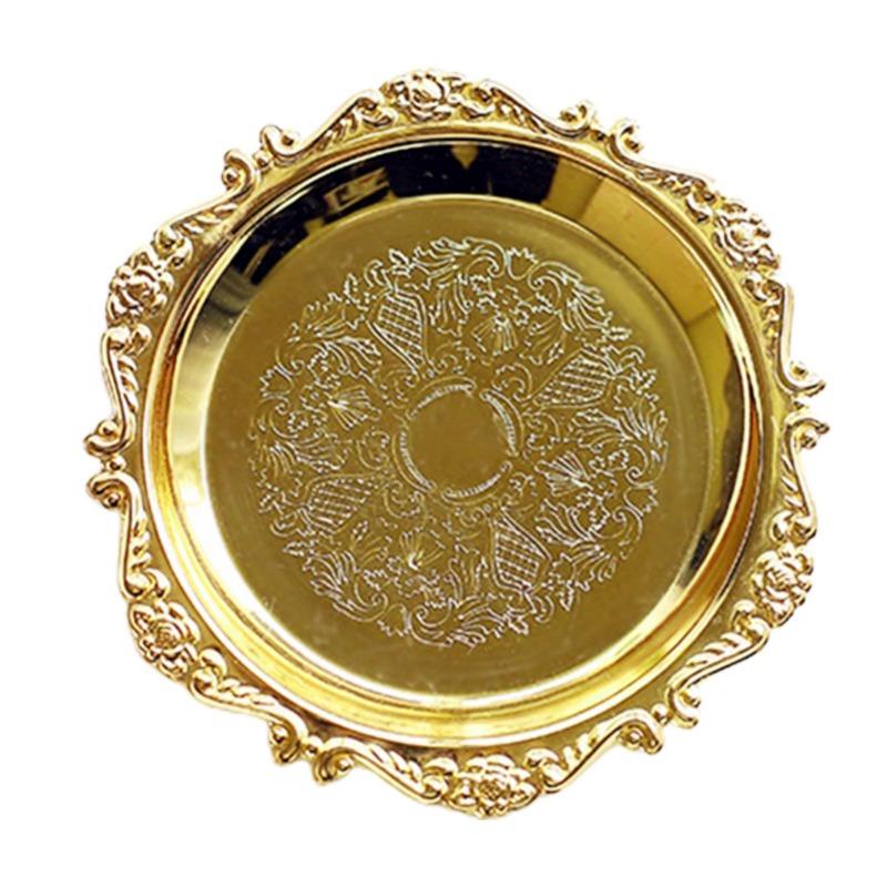 Decor Earrings Necklace Metal Tray Round Gift Living Room Storage Plate Display Bowl Bedroom Fruit Cake Sauce Dish Singing Bowl