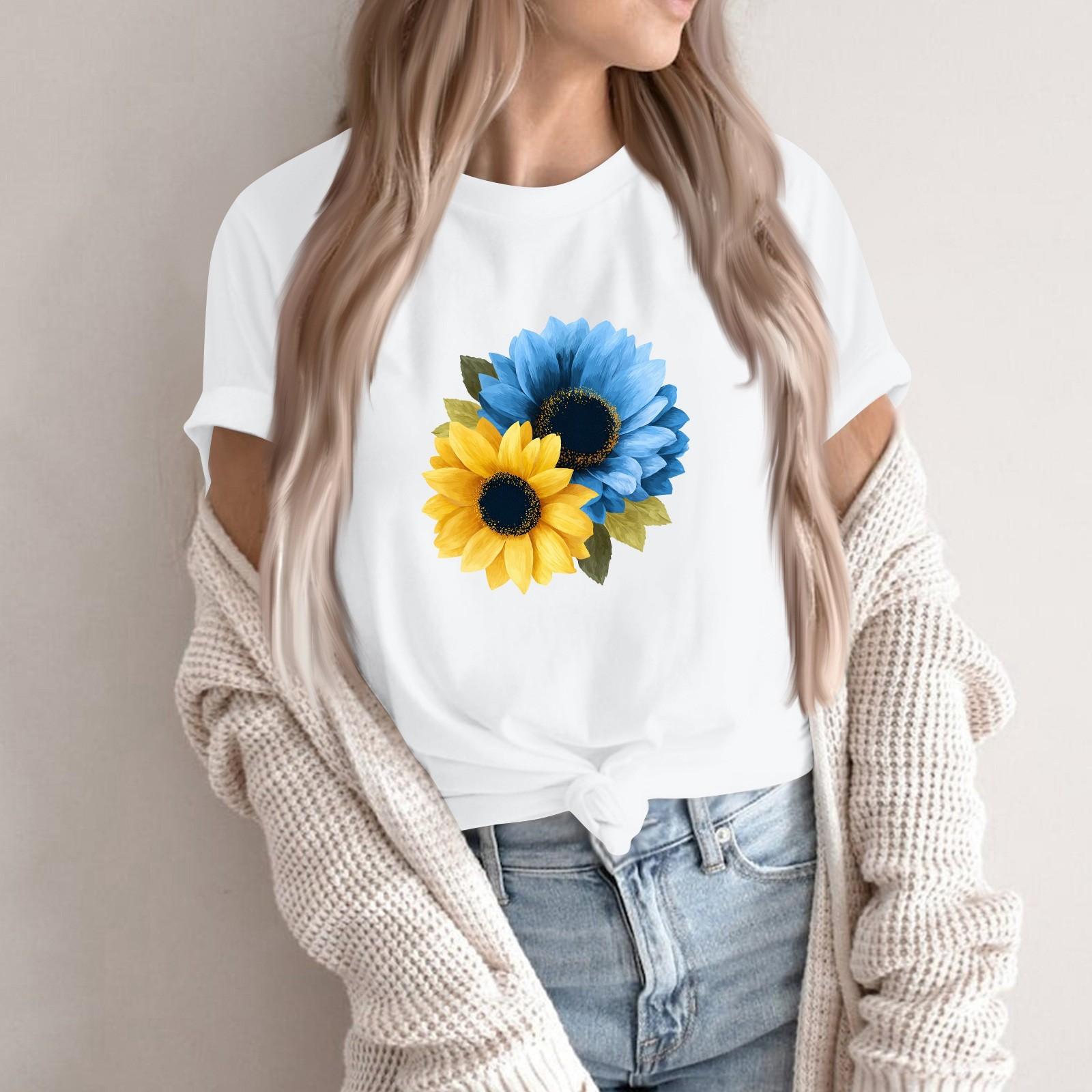 

Women s Fashion Casual Printed Round Neck Short Sleeved Pullover T-Shirt Top XL білий