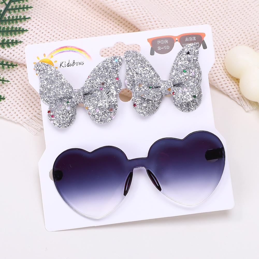 3Pcs/Card Glitter Butterfly Hair Clips Sunglasses for Girls Sparkling Kids Bows Hairpins Sun Glasses Cute Hair Accessories Set