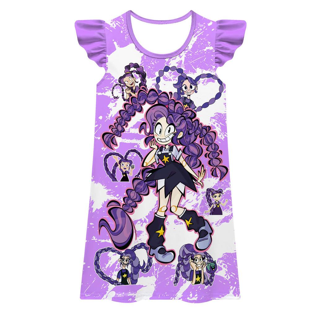 

83060 Children Girls Lily Lovebraids Print Lotus Sleeves Dress 160cm фіолетовий