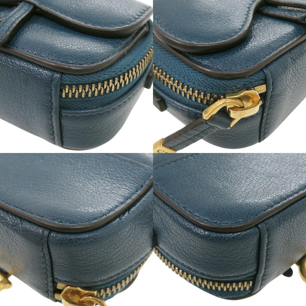 Used AUTHENTIC Dior 43 MA 0261 Mini Saddle Shoulder Bag blue Leather