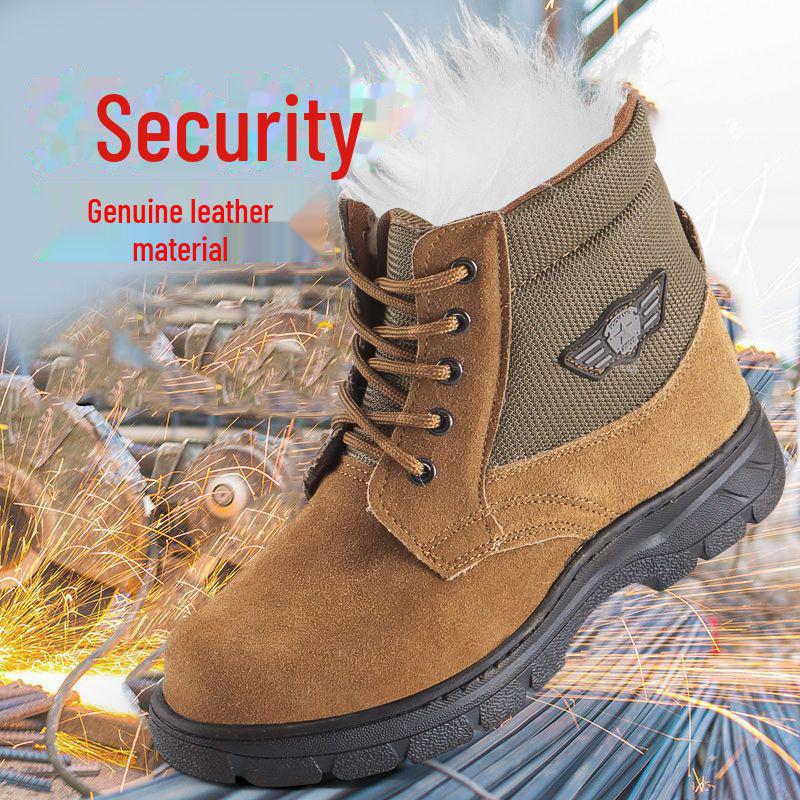 Men's Genuine Fur Wool Snow Boots - Thick, Warm, Cold-Proof, High-Top Outdoor Work Shoes