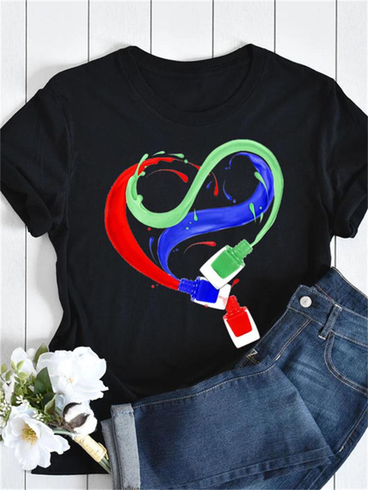 Maycaur New Nail Polishl Women's Fashion Tops 90s Girls Streetwear Casual Short Sleeve T-shirts Women's T-shirts Female Tops Tee