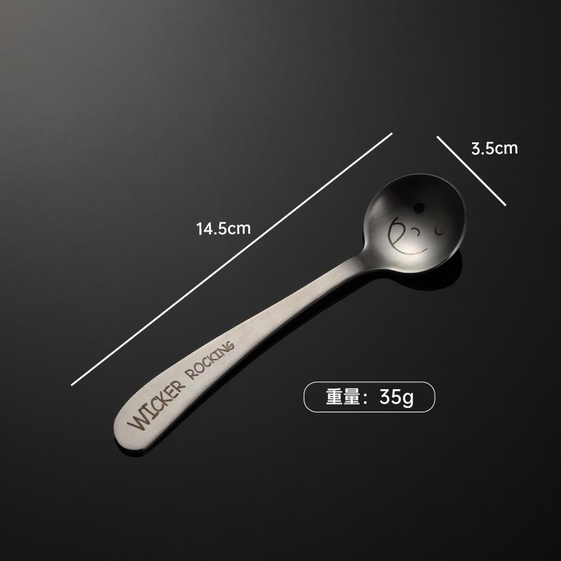 304 Stainless Steel Creative Smiley Face Inclined Handle Laser Spoon Chopsticks Fork Student Tableware Full Set of Gifts Children