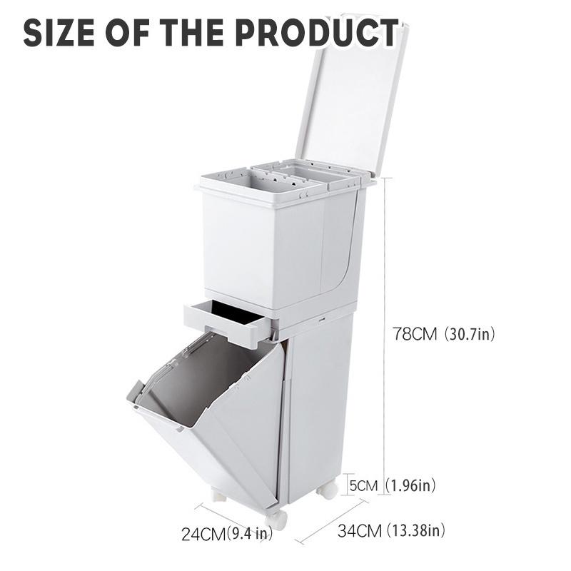 2 Layer 42 liters Wet Dry Sorted Kitchen Trash Can Storage Trash Bin Dustbin Garbage Rubbish Bin PP Moveble Recycle Waste Bin