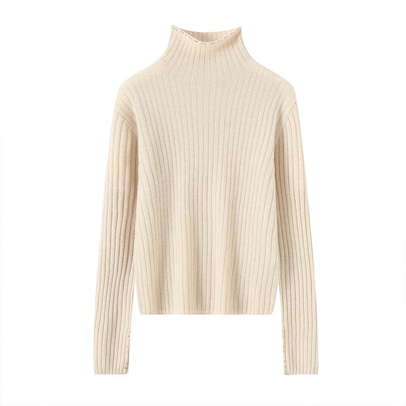 Lekasha Women's 100% Pure Cashmere Ribbed High Collar Knit Sweater