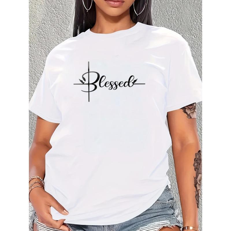 

Women s short-sleeved T-shirt, in five colors. Minimalist faith T-shirt, new summer style, one-line cross-print blouse, round-neck short-sleeved shirt S белый