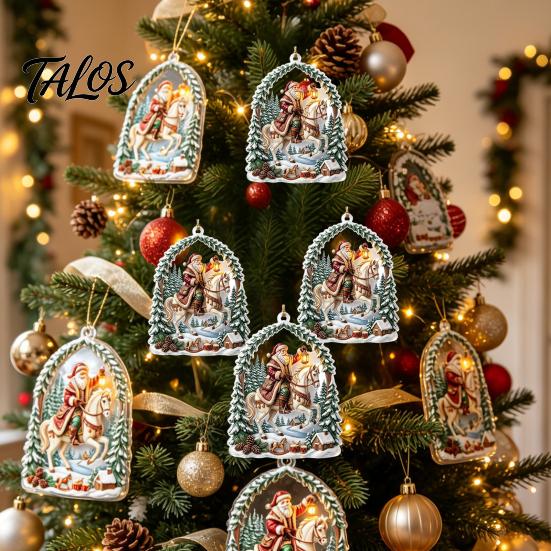 Holiday Hanging Decorations Santa Riding Horse Christmas Ornament, Acrylic Pendant with String, Festive Party Supplies Tree Decor for Living