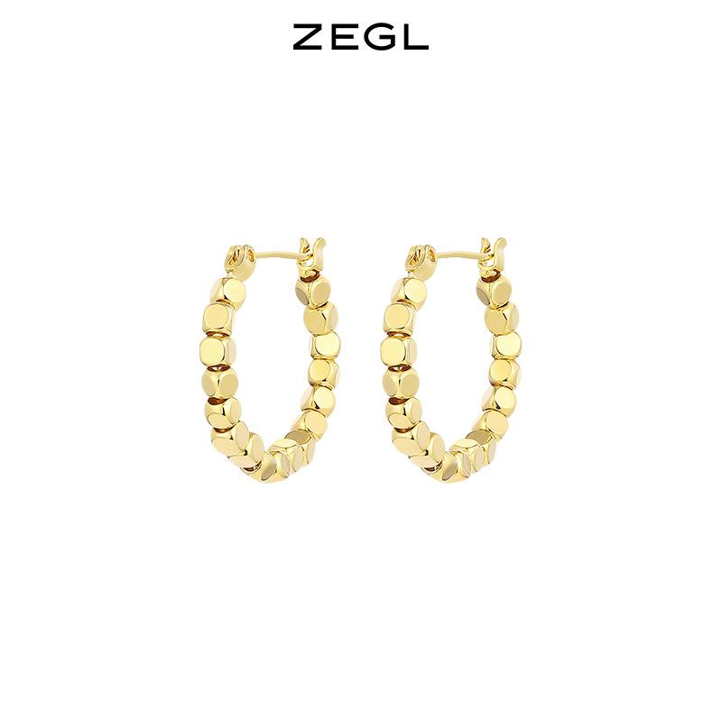 ZEGL small sugar cube gold earrings women s small square high-end stud earrings, ear buckles, French earrings, light luxury loop earrings.