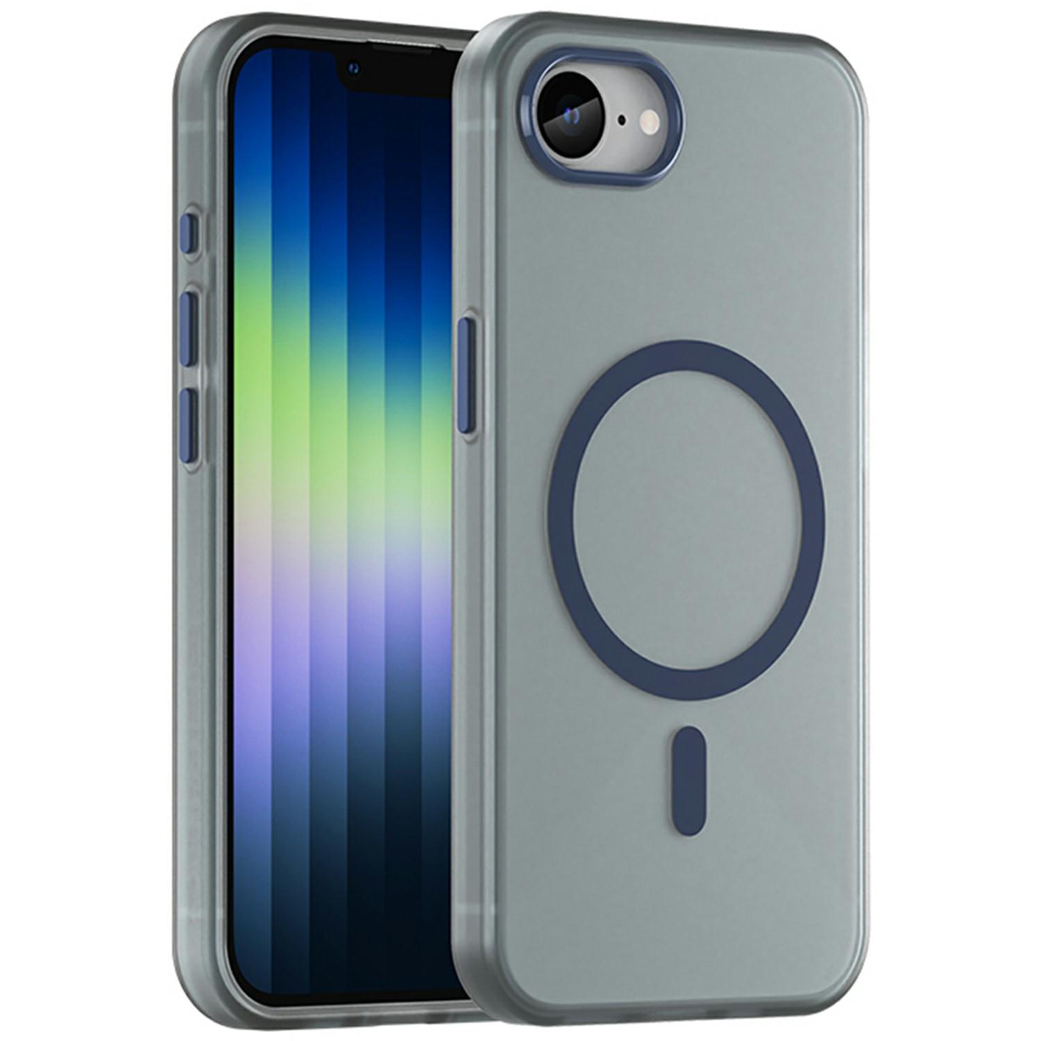 

For iPhone 16e Case TPU+PC Magnetic Phone Back Cover Matte Translucent Design Dark Blue