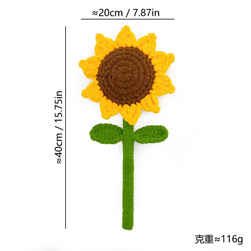 Handmade Knitted Bouquet, Ice Yarn Sunflower Rose, Fake Flower Gift for Teacher Women‘s Day