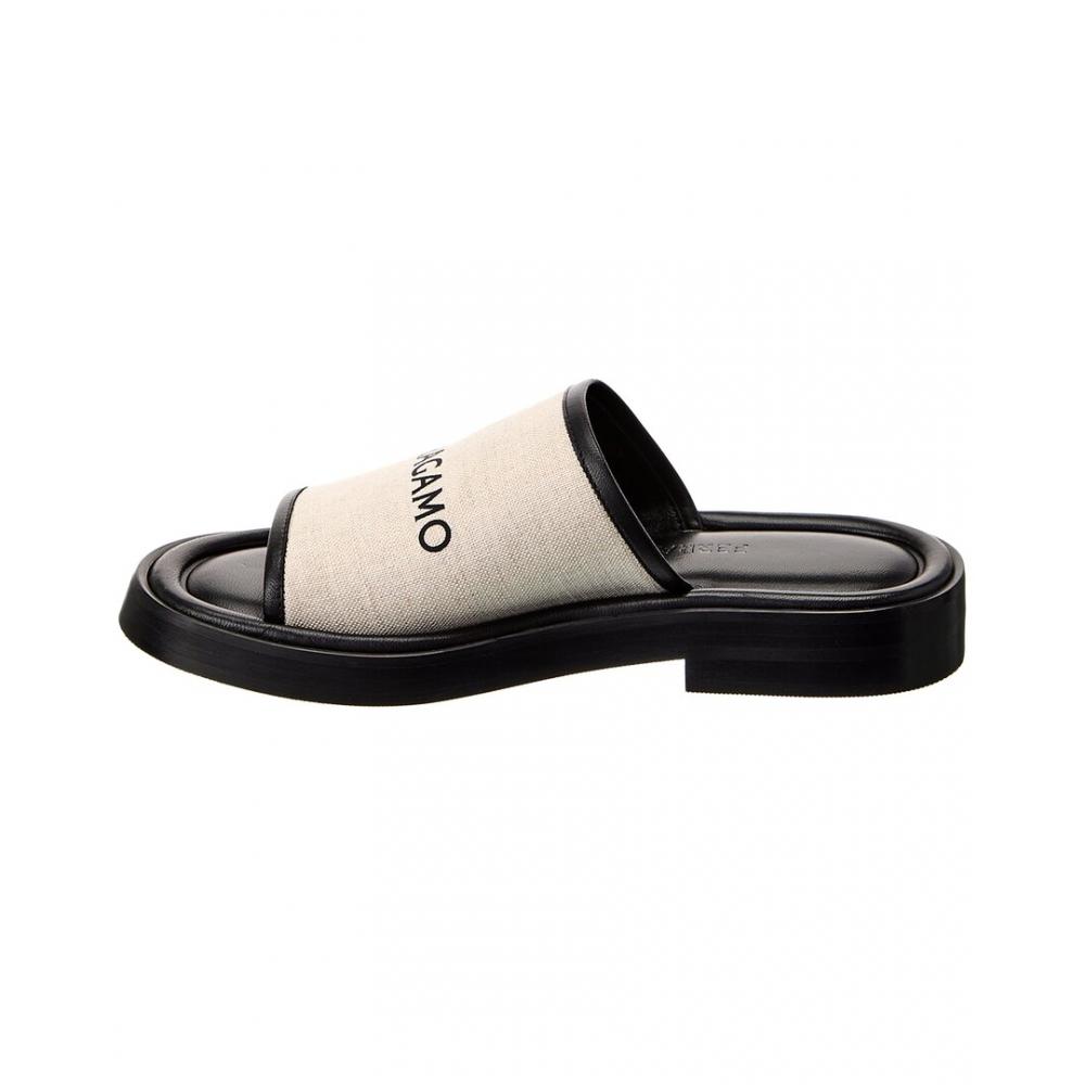 Salvatore Ferragamo Ferragamo Canvas   Leather Slide White