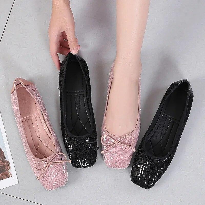 Spring Summer Women Flats Elegant Ladies Flat Shoes Pink Black Plus Size 42