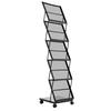 Brochure Display Rack, Foldable 5 Pockets Magazine Literature Display Stand, Movable Floor Standing Magazine Rack with Wheels, Metal Newspaper Catalog