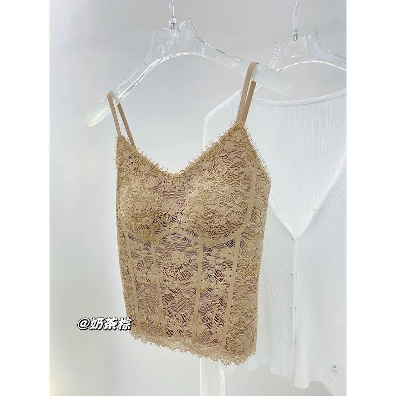 Lace Sexy Pure Sling Vest Women's Bottom Free Bra Skinny Comfortable Back Underwear Top Trend